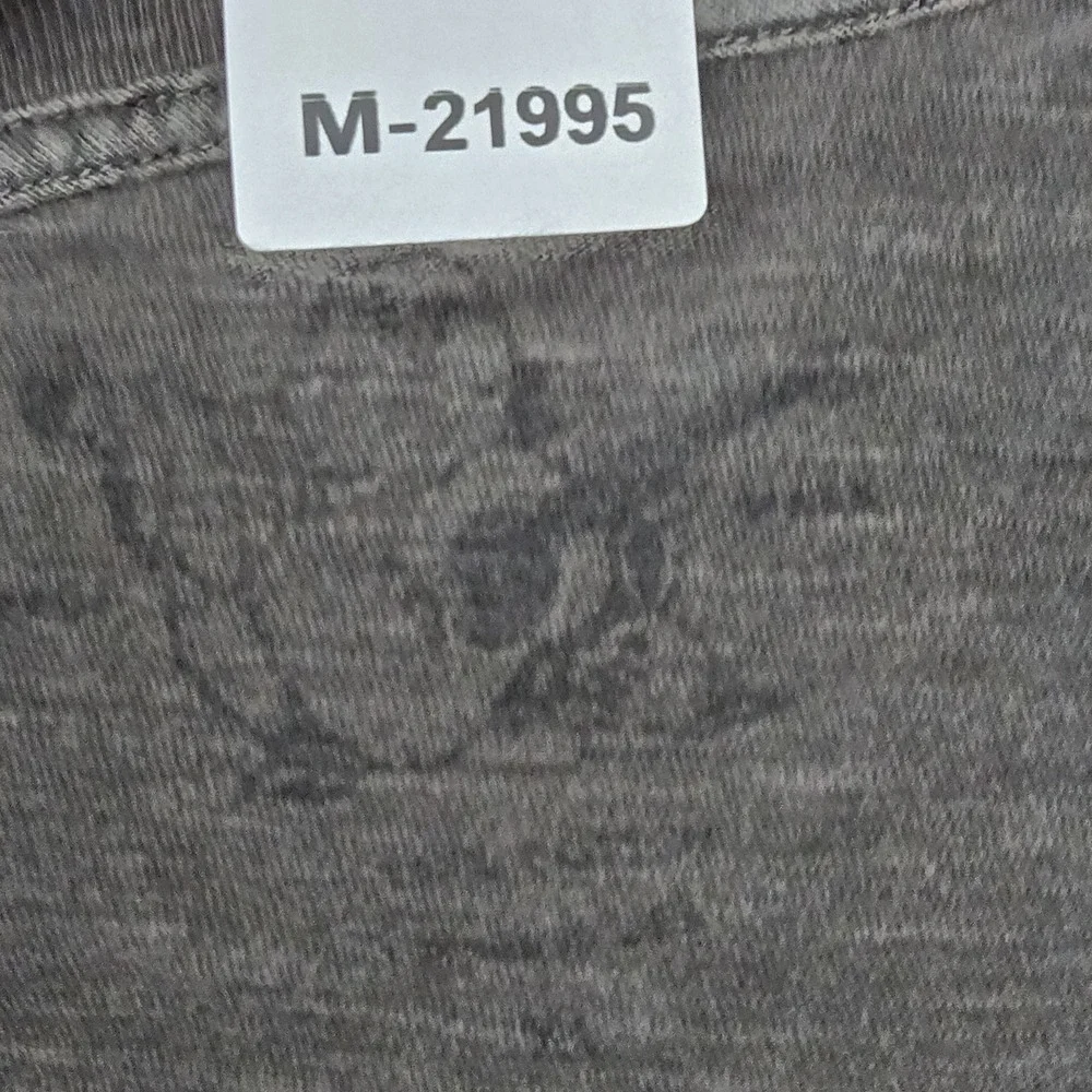 True Religion‎ Men Shirt XL Gray Guitar Buddha Henley Grunge Button Long Sleeve